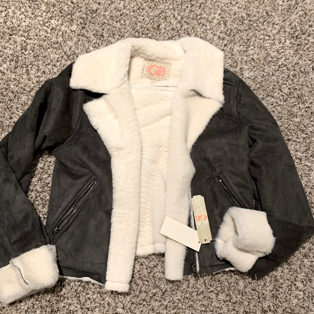 Gianni Bini Grey Faux Fur Lined Collar Jacket